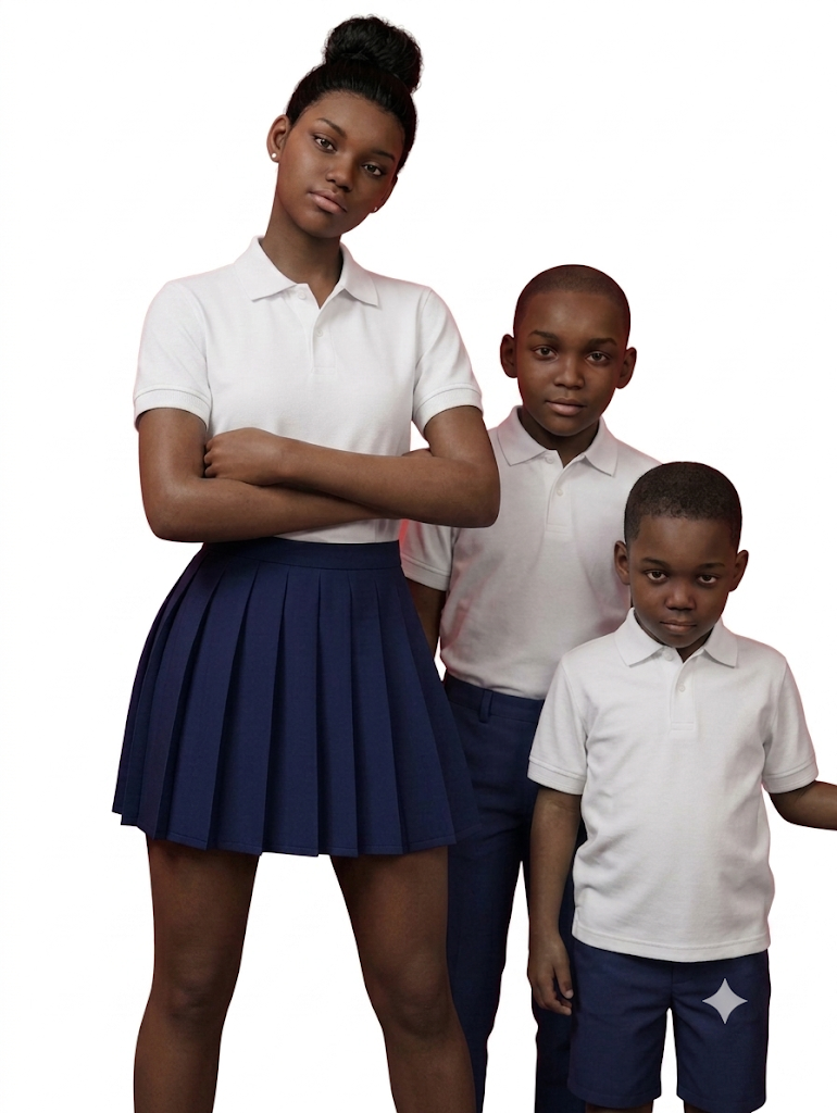 Trois élèves congolais en uniforme scolaire — orientation TENASOSP